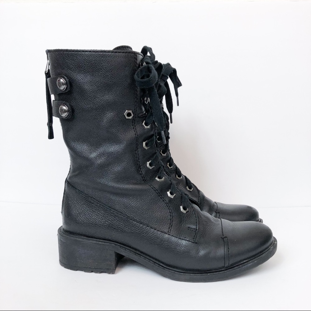 Sam Edelman Darwin Combat Boots Pebbled Leather
